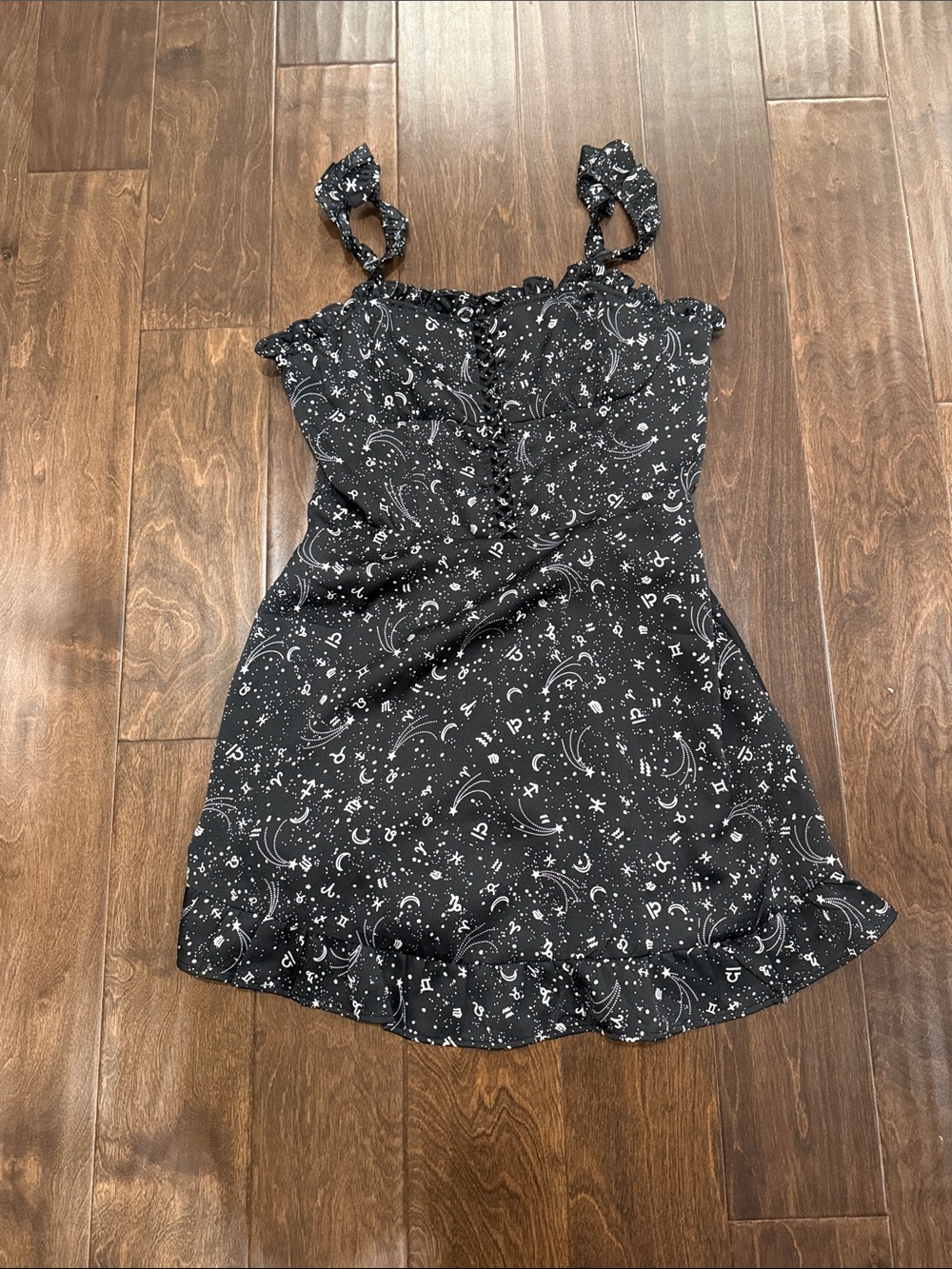 Aqua Black Mini Dress with White Celestial Print